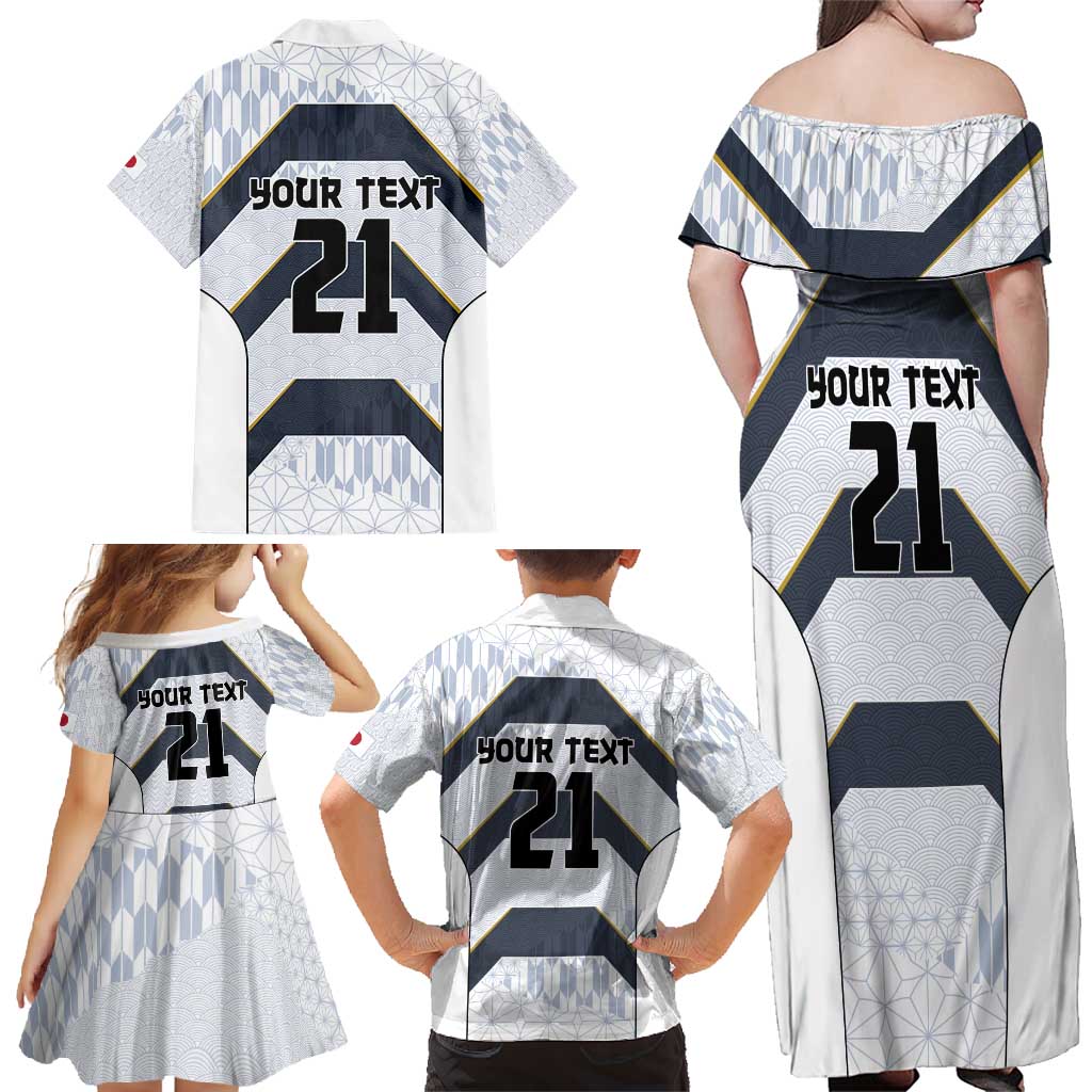 Japan Pacific Rugby 2022-23 Custom Family Matching Off Shoulder Maxi Dress and Hawaiian Shirt Black Sakura Japanese Wave Pattern