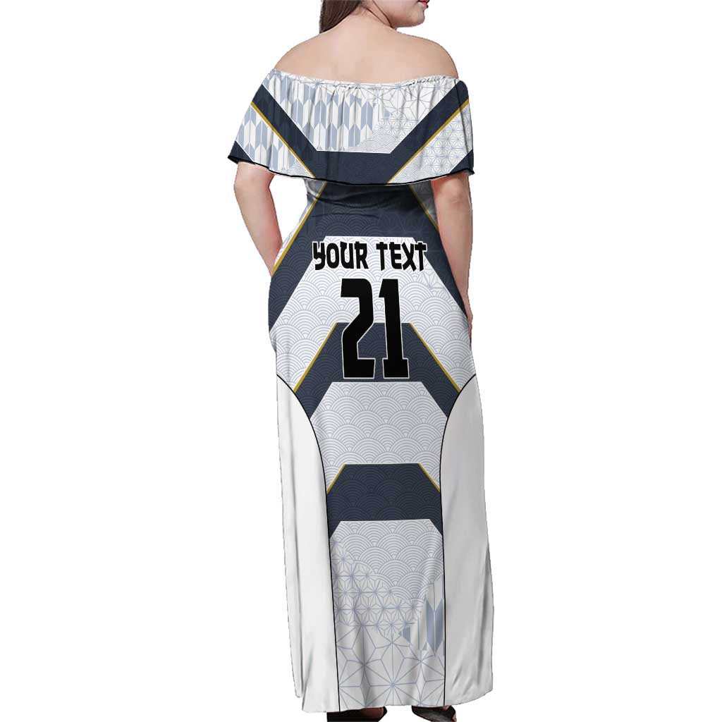 Japan Pacific Rugby 2022-23 Custom Family Matching Off Shoulder Maxi Dress and Hawaiian Shirt Black Sakura Japanese Wave Pattern