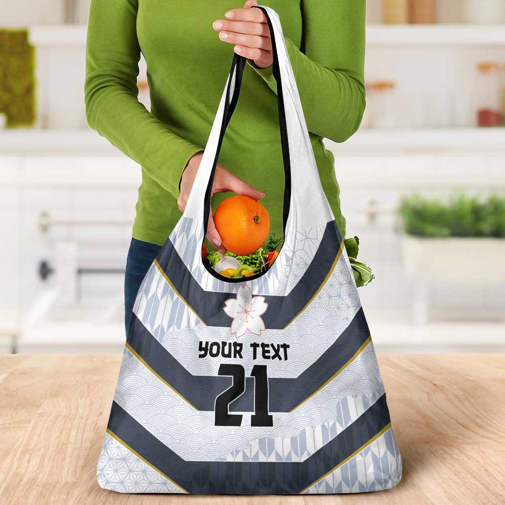 Japan Pacific Rugby 2022-23 Custom Grocery Bag Black Sakura Japanese Wave Pattern