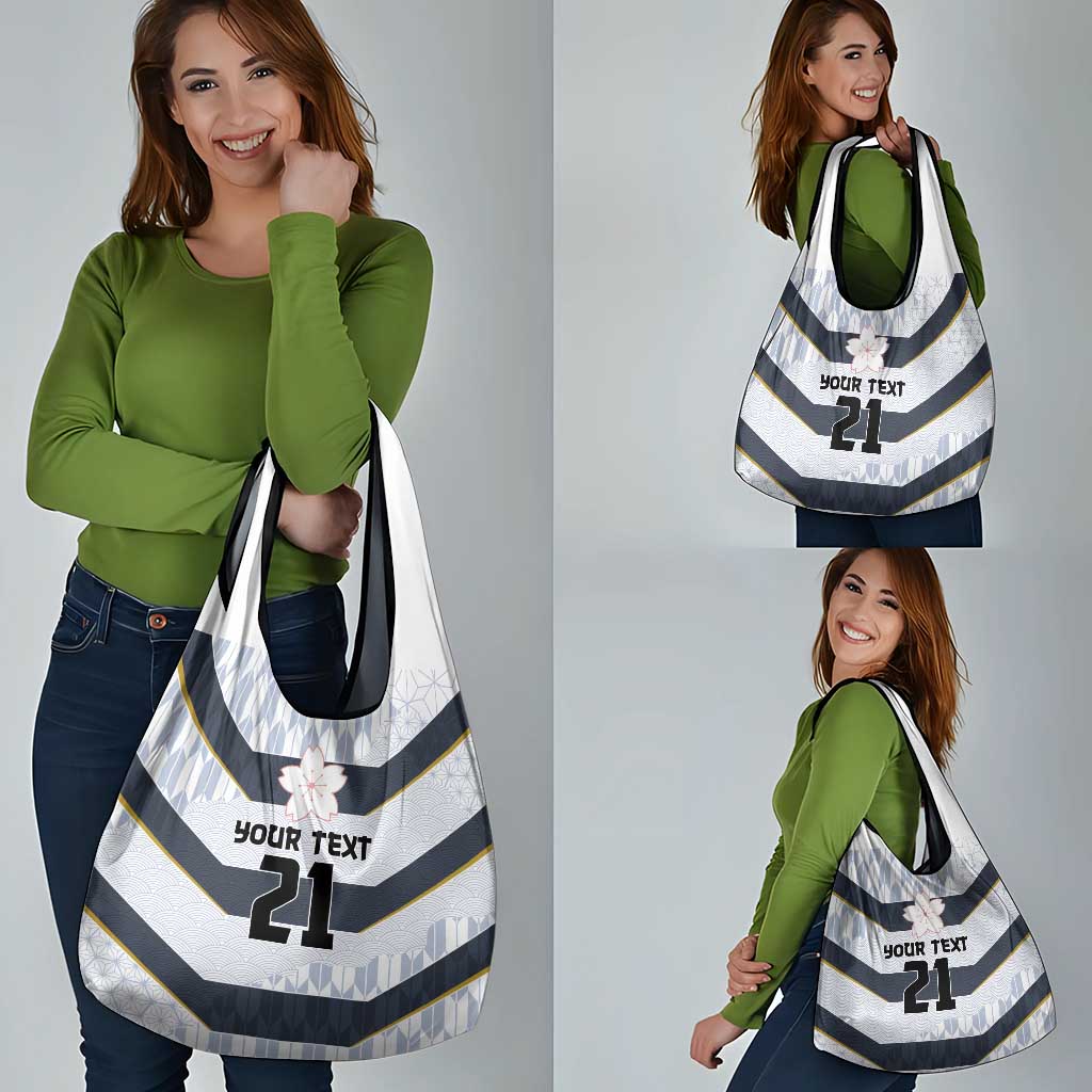 Japan Pacific Rugby 2022-23 Custom Grocery Bag Black Sakura Japanese Wave Pattern