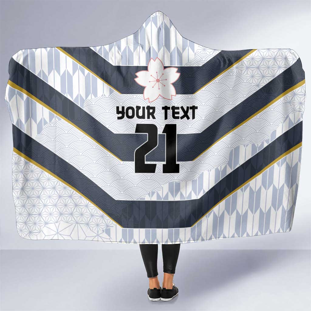 Japan Pacific Rugby 2022-23 Custom Hooded Blanket Black Sakura Japanese Wave Pattern