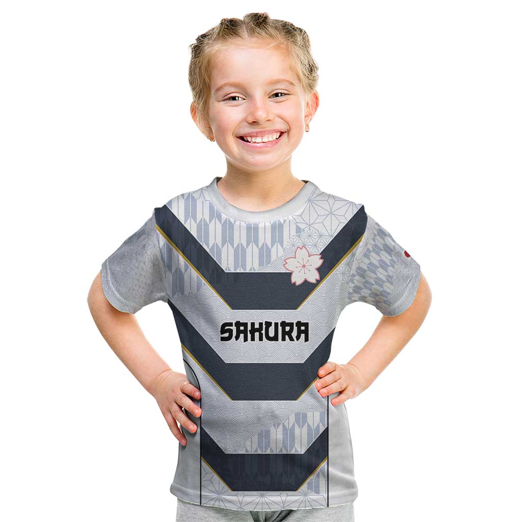 Japan Pacific Rugby 2022-23 Custom Kid T Shirt Black Sakura Japanese Wave Pattern LT9 Black - Polynesian Pride