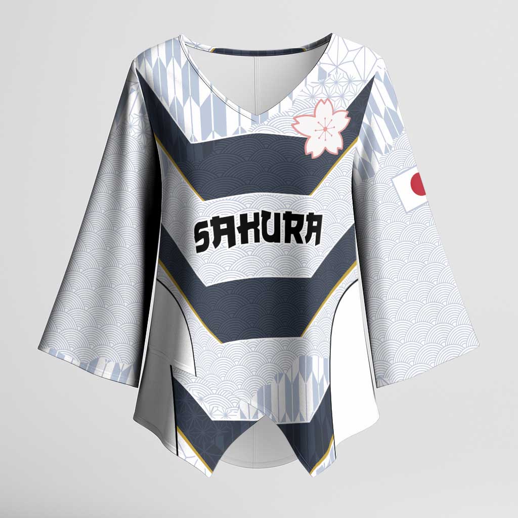 Japan Pacific Rugby 2022-23 Custom Kimono Sleeve Blouse Black Sakura Japanese Wave Pattern - Polynesian Pride