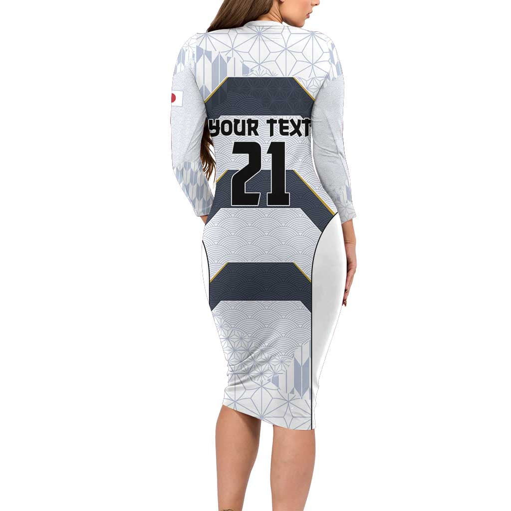 Japan Pacific Rugby 2022-23 Custom Long Sleeve Bodycon Dress Black Sakura Japanese Wave Pattern LT9 - Polynesian Pride