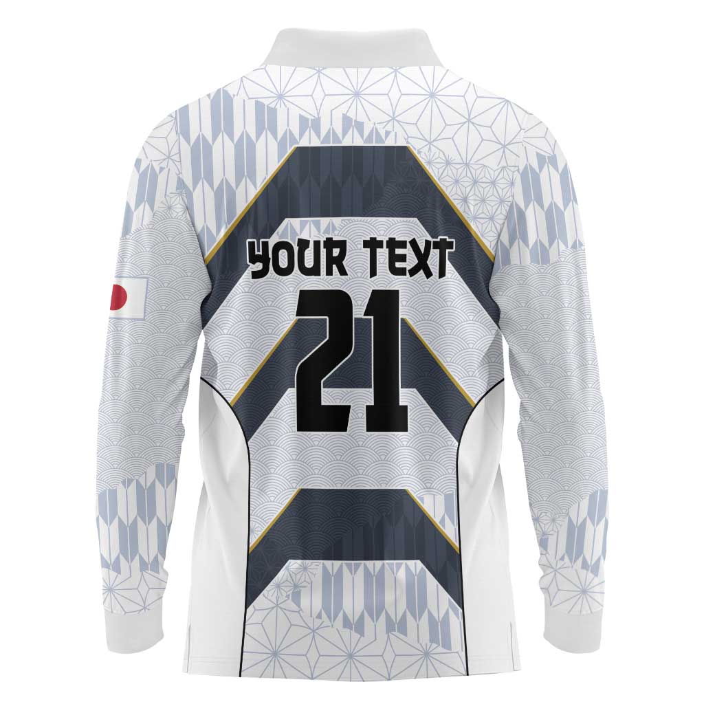 Japan Pacific Rugby 2022-23 Custom Long Sleeve Polo Shirt Black Sakura Japanese Wave Pattern