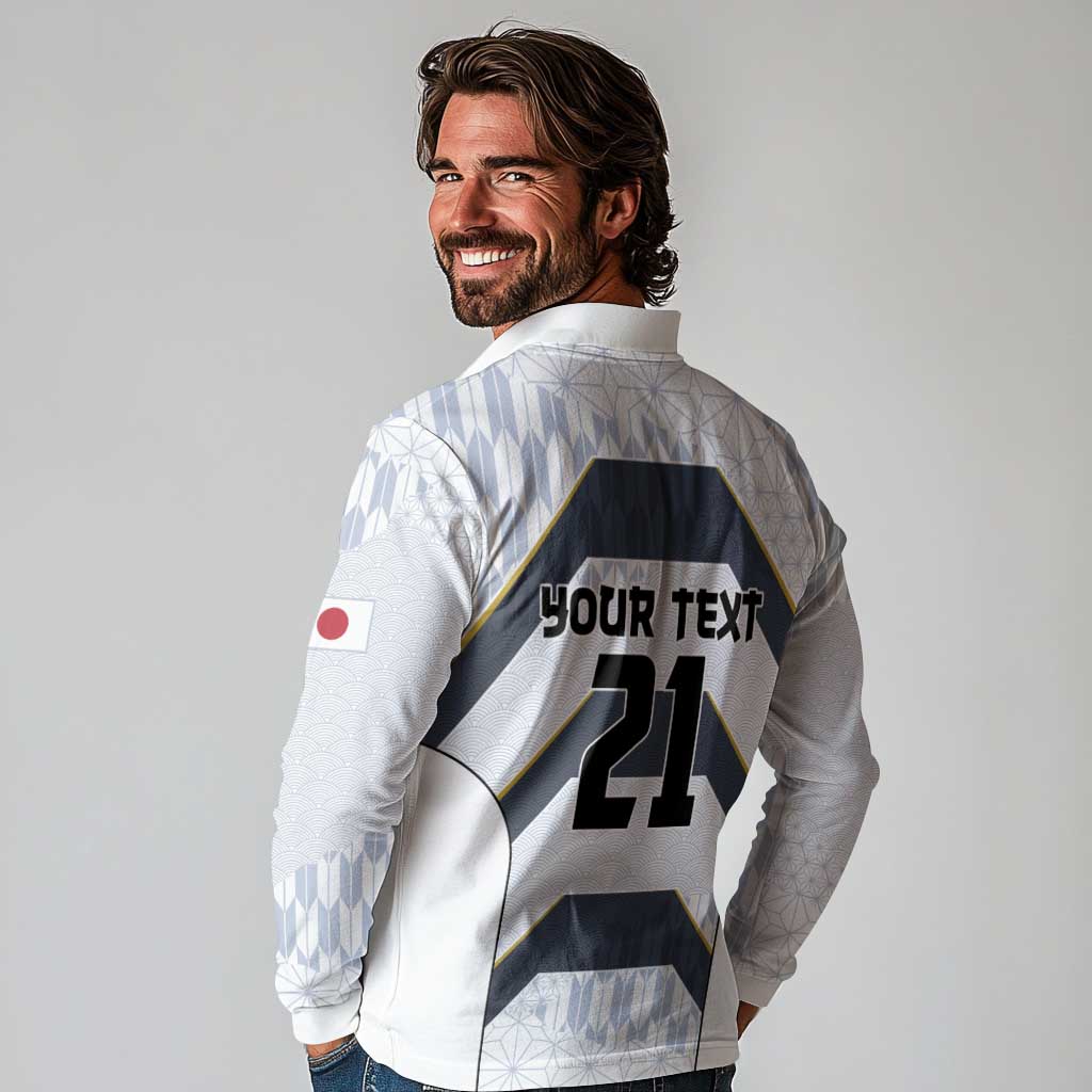 Japan Pacific Rugby 2022-23 Custom Long Sleeve Polo Shirt Black Sakura Japanese Wave Pattern