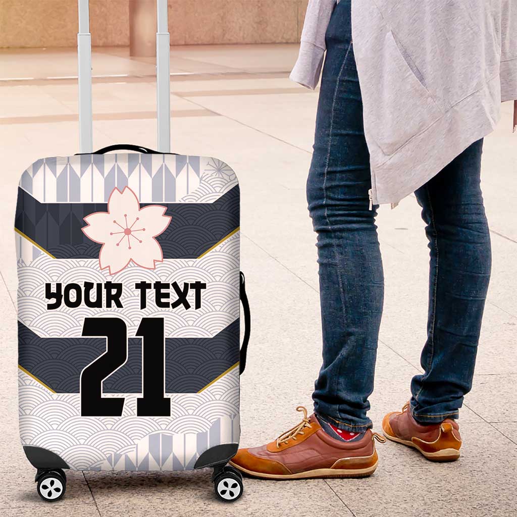 Japan Pacific Rugby 2022-23 Custom Luggage Cover Black Sakura Japanese Wave Pattern LT9 Black - Polynesian Pride