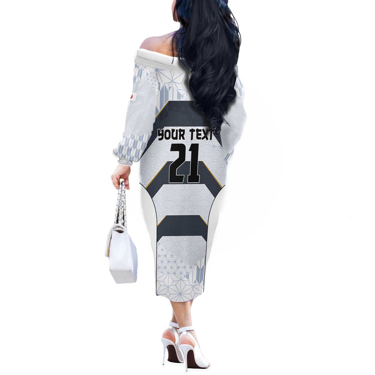 Japan Pacific Rugby 2022-23 Custom Off The Shoulder Long Sleeve Dress Black Sakura Japanese Wave Pattern LT9 - Polynesian Pride