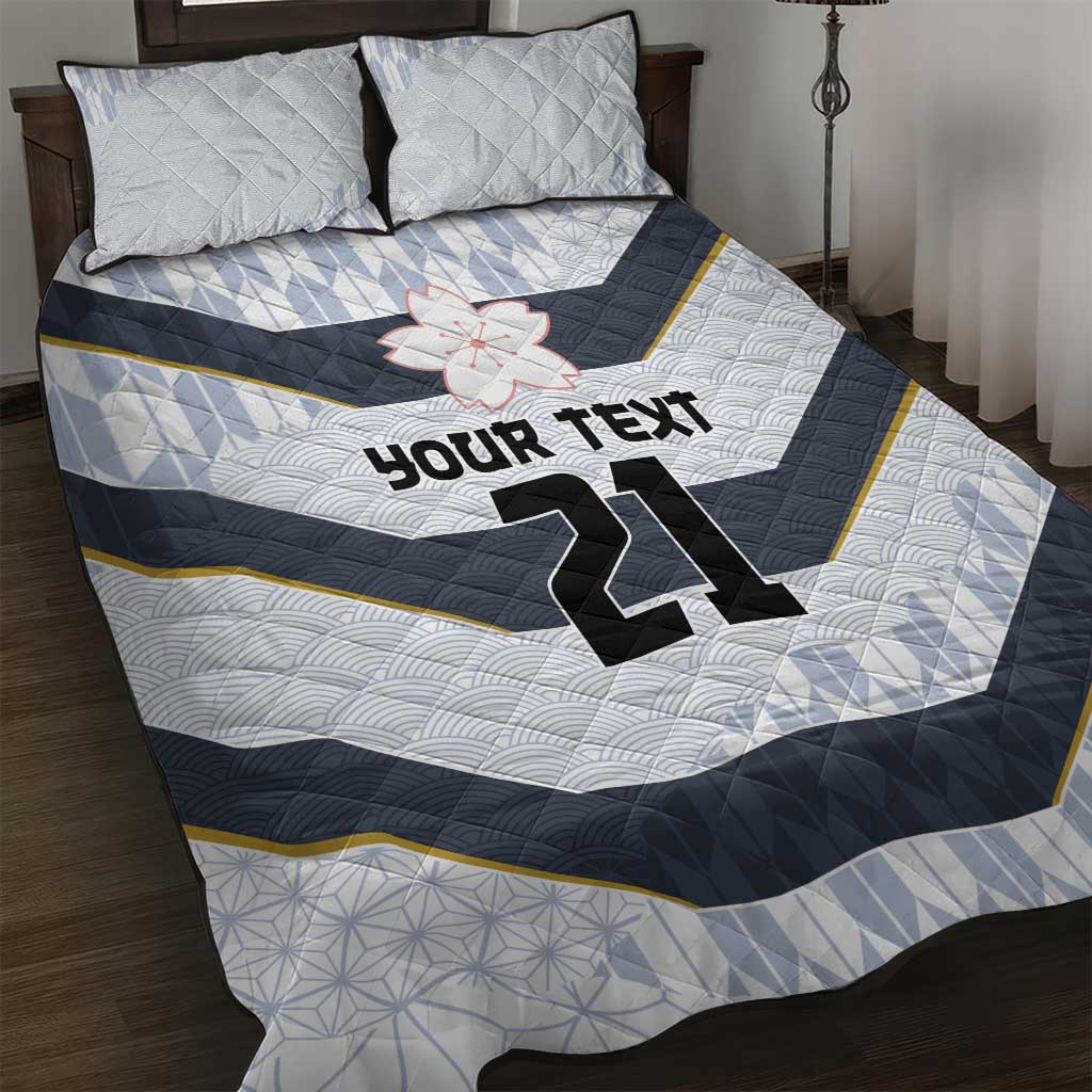 Japan Pacific Rugby 2022-23 Custom Quilt Bed Set Black Sakura Japanese Wave Pattern