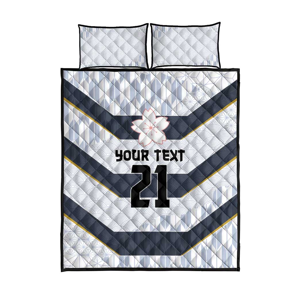 Japan Pacific Rugby 2022-23 Custom Quilt Bed Set Black Sakura Japanese Wave Pattern