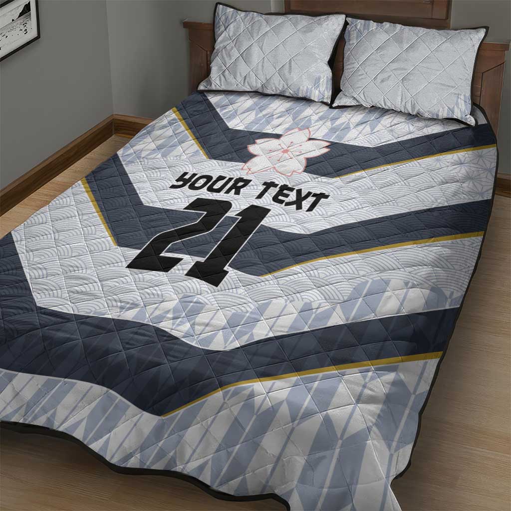 Japan Pacific Rugby 2022-23 Custom Quilt Bed Set Black Sakura Japanese Wave Pattern