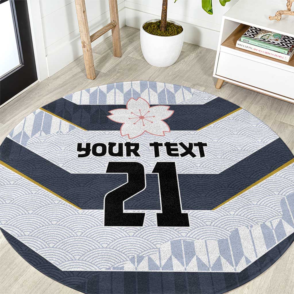 Japan Pacific Rugby 2022-23 Custom Round Carpet Black Sakura Japanese Wave Pattern LT9 Black - Polynesian Pride