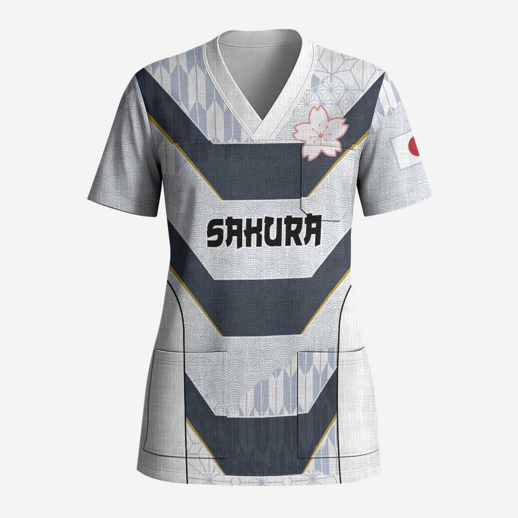 Japan Pacific Rugby 2022-23 Custom Scrub Top Black Sakura Japanese Wave Pattern LT9 Adult Black - Polynesian Pride