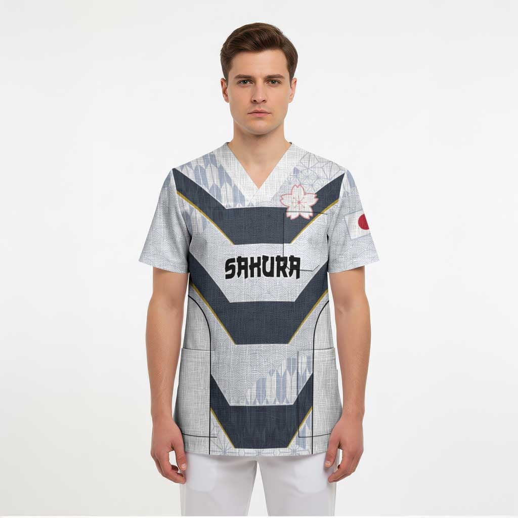 Japan Pacific Rugby 2022-23 Custom Scrub Top Black Sakura Japanese Wave Pattern - Polynesian Pride