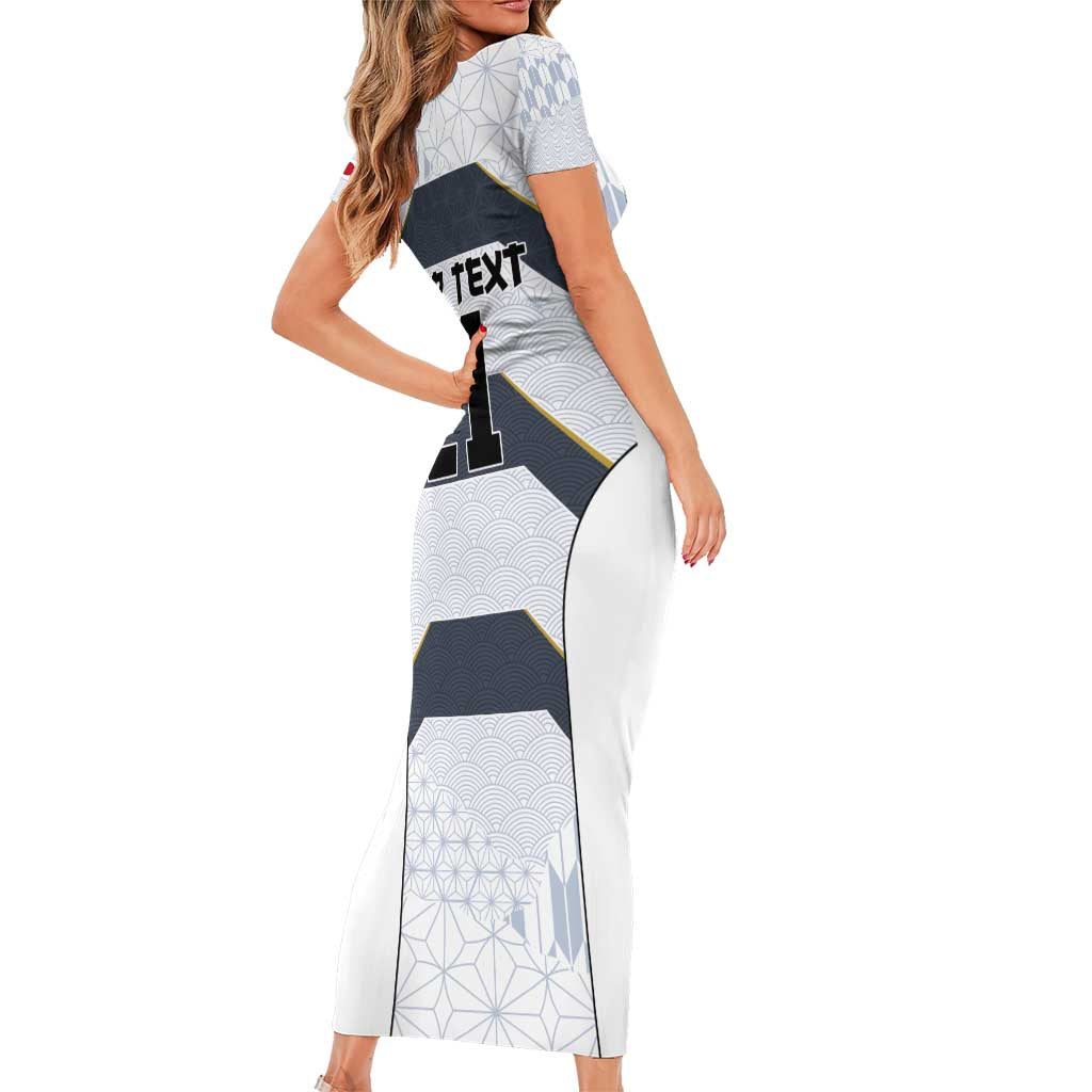 Japan Pacific Rugby 2022-23 Custom Short Sleeve Bodycon Dress Black Sakura Japanese Wave Pattern LT9 - Polynesian Pride