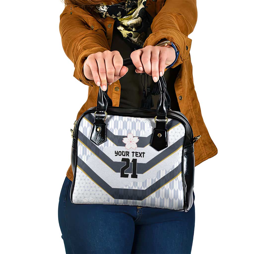Japan Pacific Rugby 2022-23 Custom Shoulder Handbag Black Sakura Japanese Wave Pattern LT9 One Size Black - Polynesian Pride