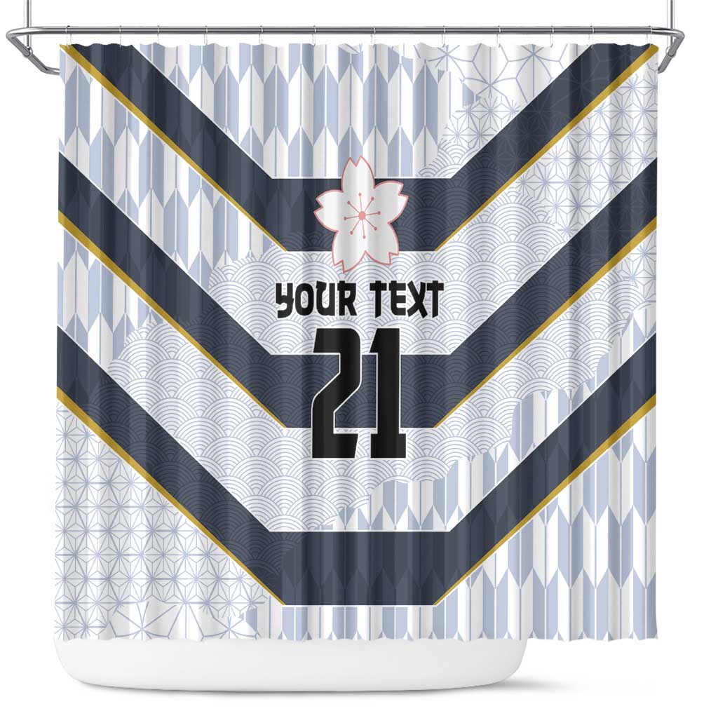Japan Pacific Rugby 2022-23 Custom Shower Curtain Black Sakura Japanese Wave Pattern LT9 Black - Polynesian Pride