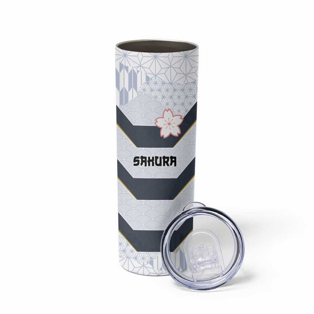 Japan Pacific Rugby 2022-23 Custom Skinny Tumbler Black Sakura Japanese Wave Pattern LT9 - Polynesian Pride