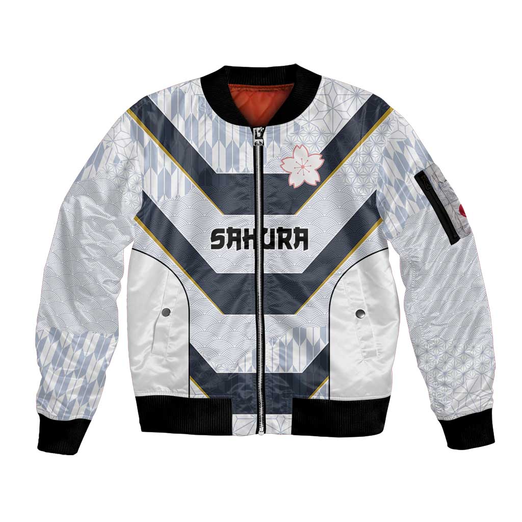Japan Pacific Rugby 2022-23 Custom Sleeve Zip Bomber Jacket Black Sakura Japanese Wave Pattern LT9 Unisex Black - Polynesian Pride