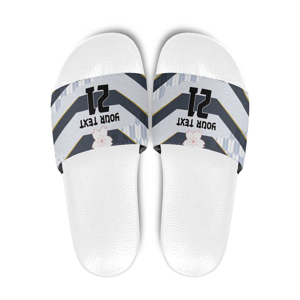 Japan Pacific Rugby 2022-23 Custom Slide Sandals Black Sakura Japanese Wave Pattern - Polynesian Pride