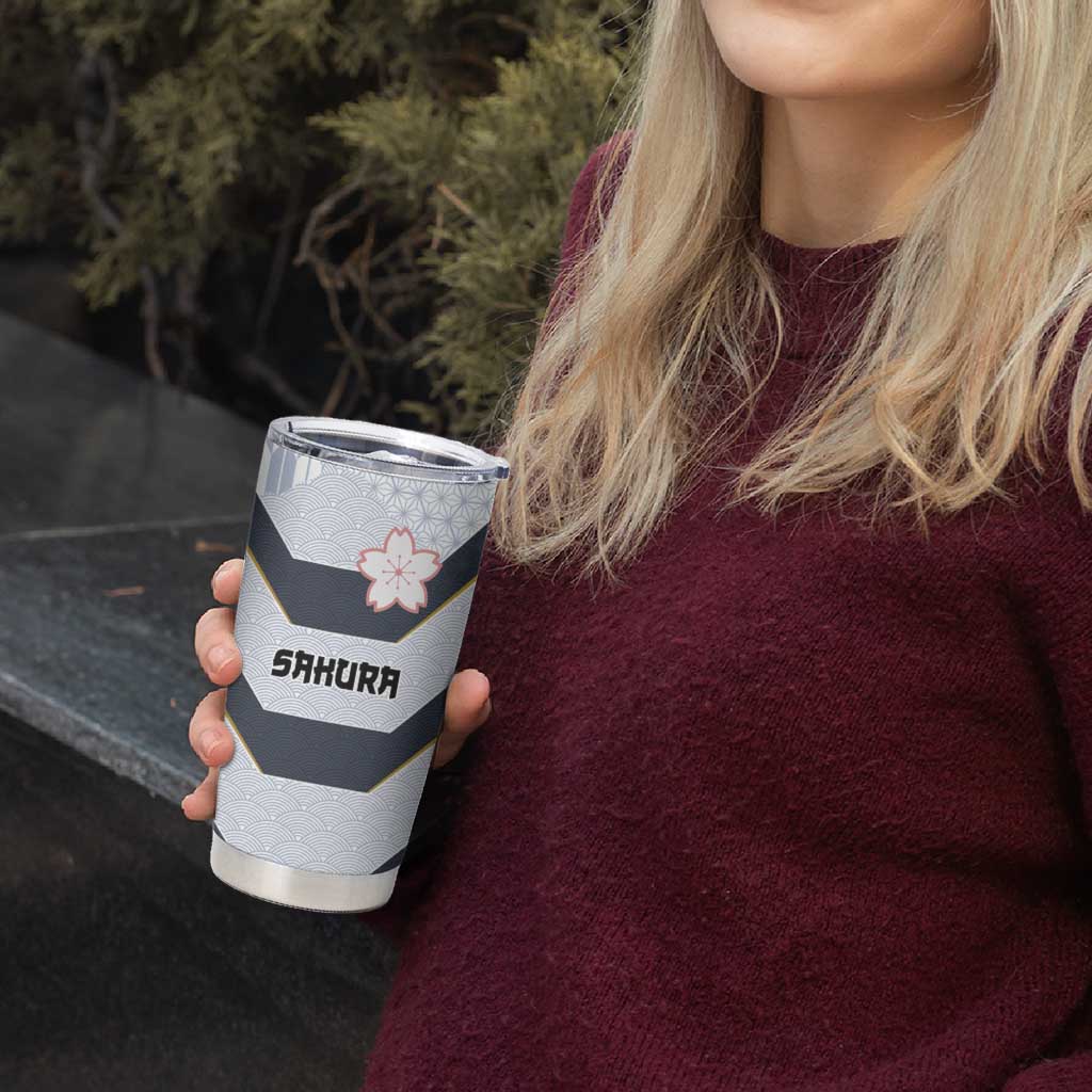 Japan Pacific Rugby 2022-23 Custom Tumbler Cup Black Sakura Japanese Wave Pattern