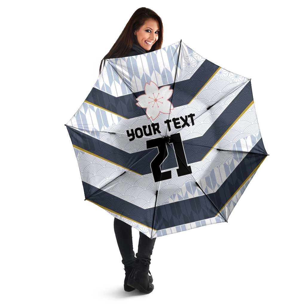 Japan Pacific Rugby 2022-23 Custom Umbrella Black Sakura Japanese Wave Pattern - Polynesian Pride