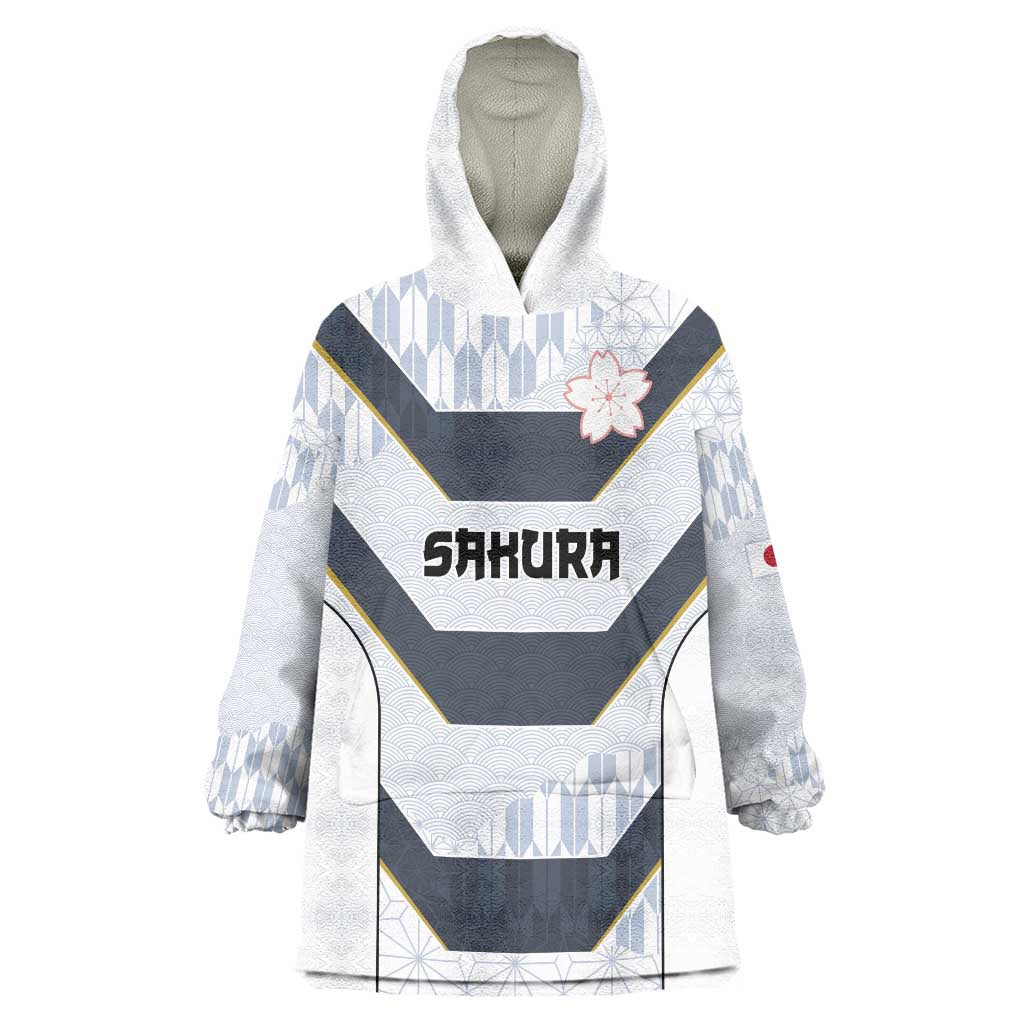 Japan Pacific Rugby 2022-23 Custom Wearable Blanket Hoodie Black Sakura Japanese Wave Pattern LT9 One Size Black - Polynesian Pride
