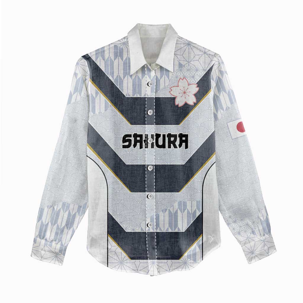 Japan Pacific Rugby 2022-23 Custom Women Casual Shirt Black Sakura Japanese Wave Pattern LT9 - Polynesian Pride