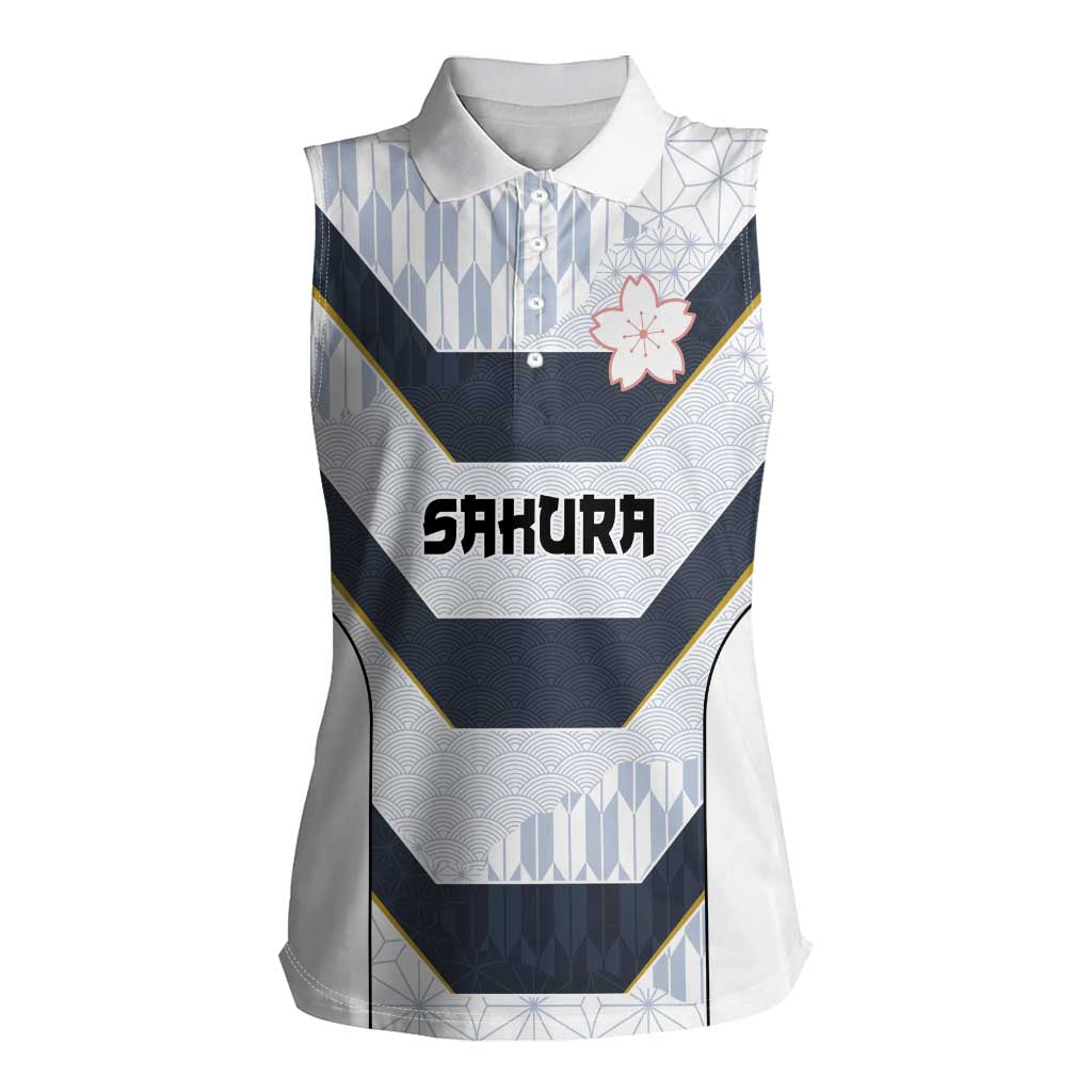 Japan Pacific Rugby 2022-23 Custom Women Sleeveless Polo Shirt Black Sakura Japanese Wave Pattern LT9 Female Black - Polynesian Pride