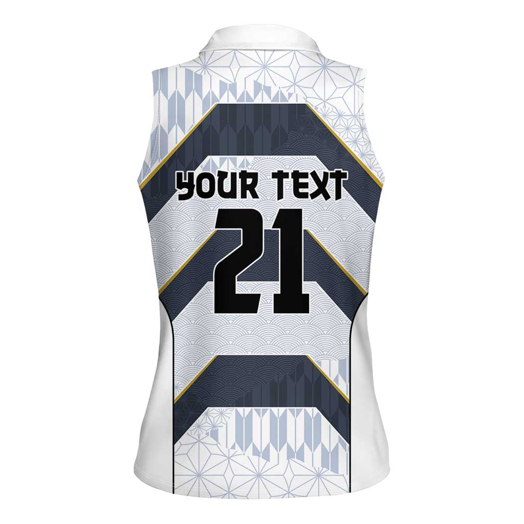 Japan Pacific Rugby 2022-23 Custom Women Sleeveless Polo Shirt Black Sakura Japanese Wave Pattern LT9 - Polynesian Pride