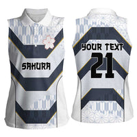 Japan Pacific Rugby 2022-23 Custom Women Sleeveless Polo Shirt Black Sakura Japanese Wave Pattern LT9 - Polynesian Pride