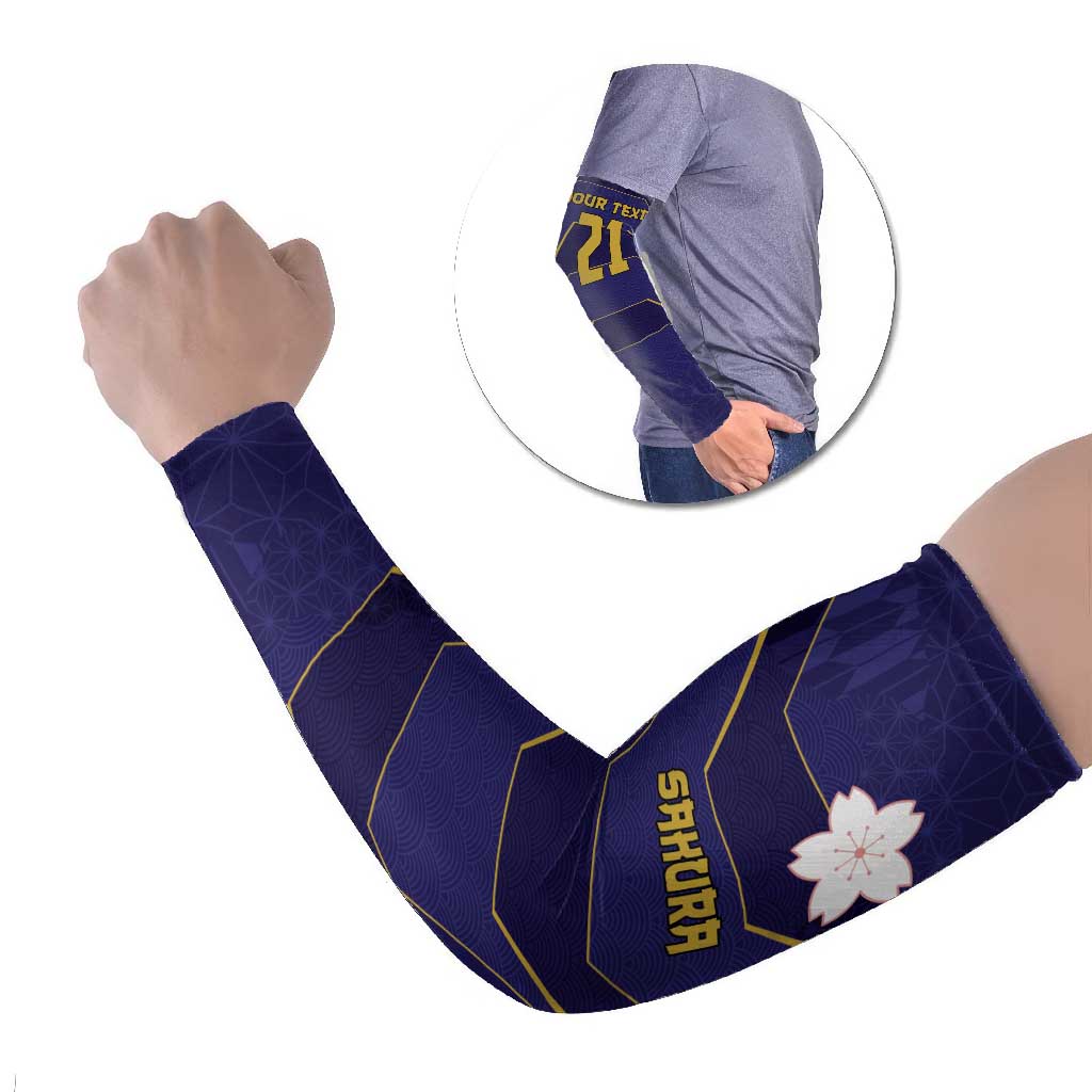 Japan Pacific Rugby 2022-23 Custom Arm Sleeves Blue Sakura Japanese Wave Pattern - Polynesian Pride