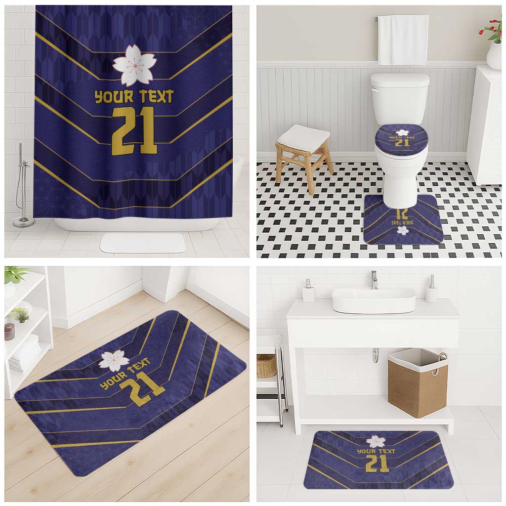 Japan Pacific Rugby 2022-23 Custom Bathroom Set Blue Sakura Japanese Wave Pattern - Polynesian Pride