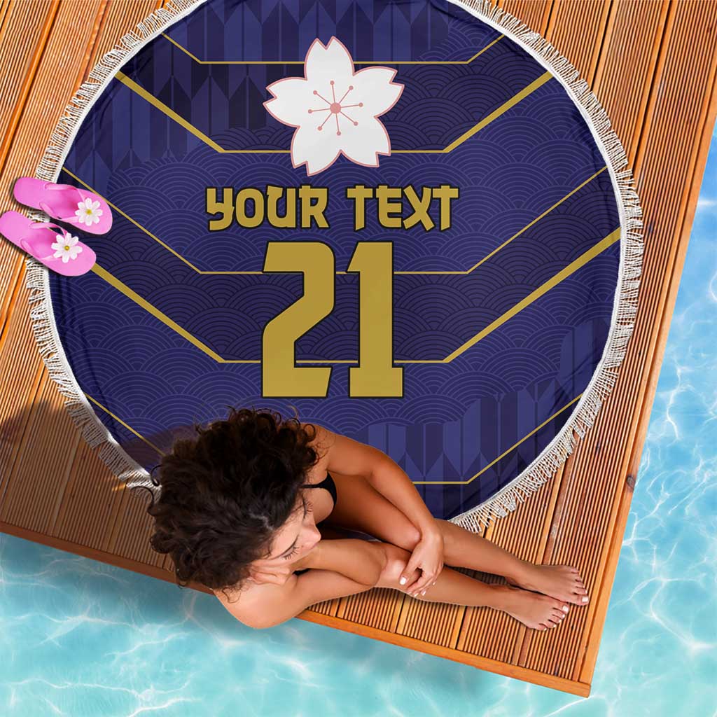 Japan Pacific Rugby 2022-23 Custom Beach Blanket Blue Sakura Japanese Wave Pattern