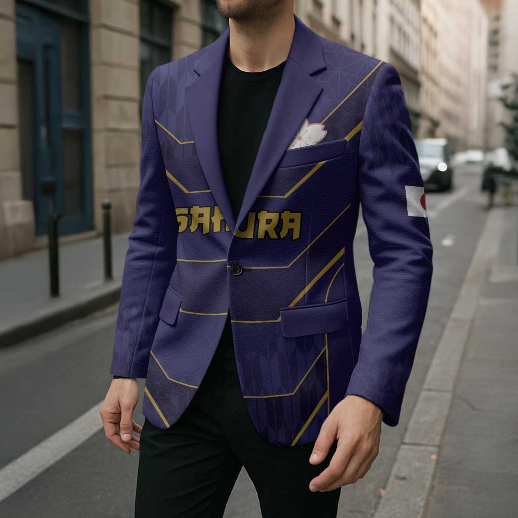 Japan Pacific Rugby 2022-23 Custom Blazer Blue Sakura Japanese Wave Pattern - Polynesian Pride