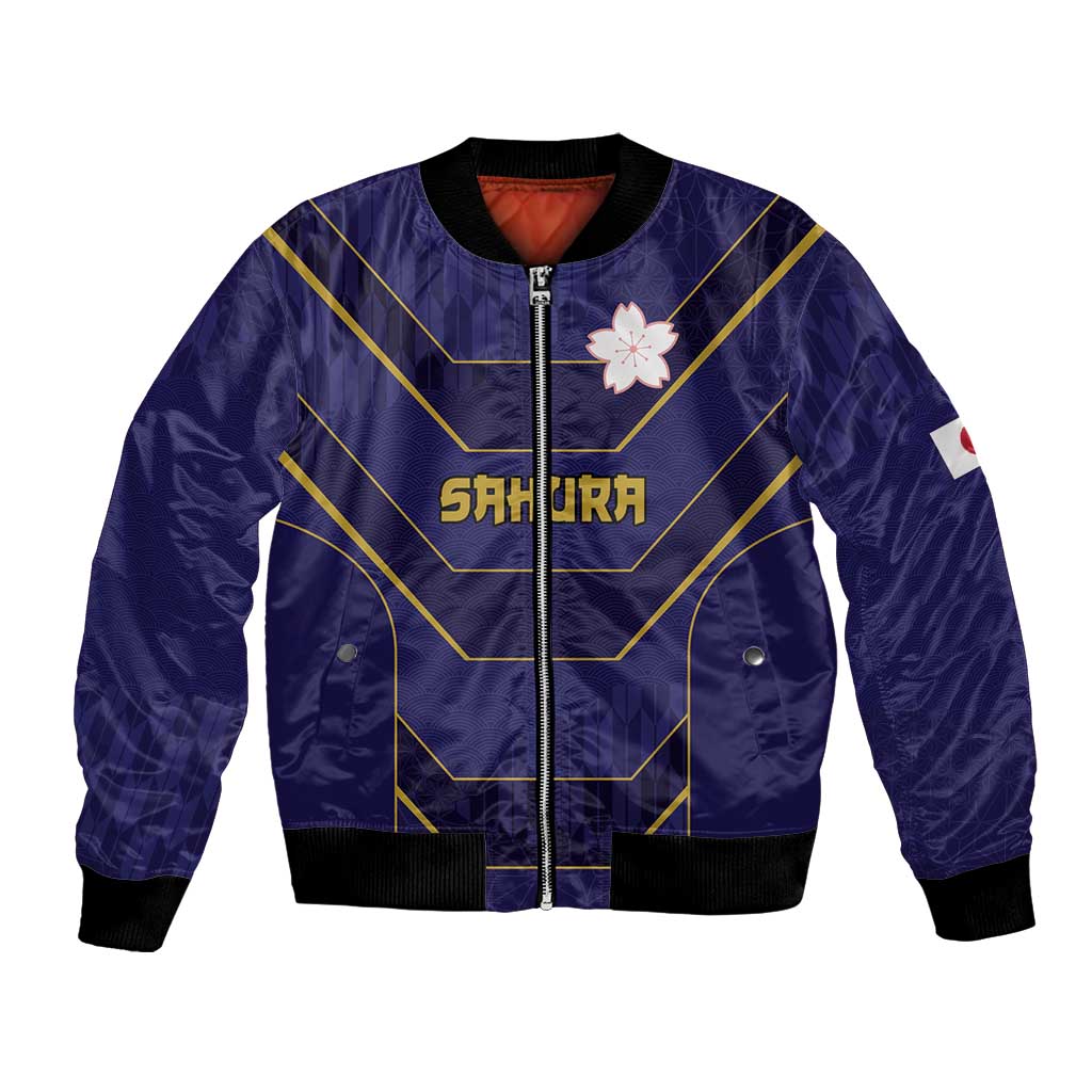 Japan Pacific Rugby 2022-23 Custom Bomber Jacket Blue Sakura Japanese Wave Pattern LT9 Unisex Blue - Polynesian Pride