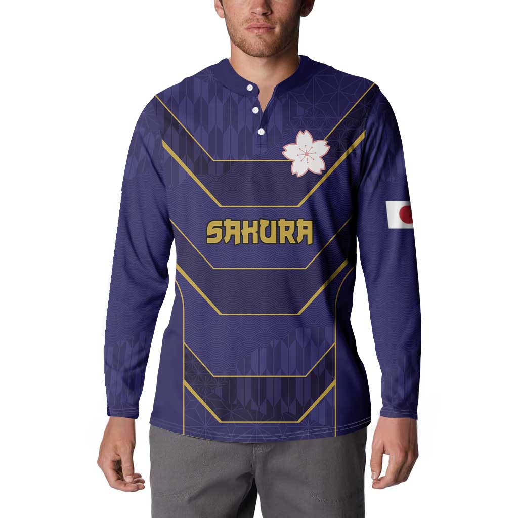 Japan Pacific Rugby 2022-23 Custom Button Sweatshirt Blue Sakura Japanese Wave Pattern