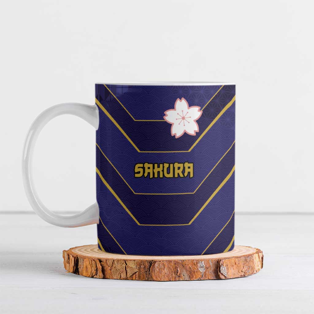 Japan Pacific Rugby 2022-23 Custom Ceramic Mug Blue Sakura Japanese Wave Pattern - Polynesian Pride