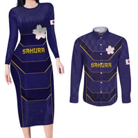 Japan Pacific Rugby 2022-23 Custom Couples Matching Long Sleeve Bodycon Dress and Long Sleeve Button Shirt Blue Sakura Japanese Wave Pattern