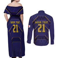 Japan Pacific Rugby 2022-23 Custom Couples Matching Off Shoulder Maxi Dress and Long Sleeve Button Shirt Blue Sakura Japanese Wave Pattern