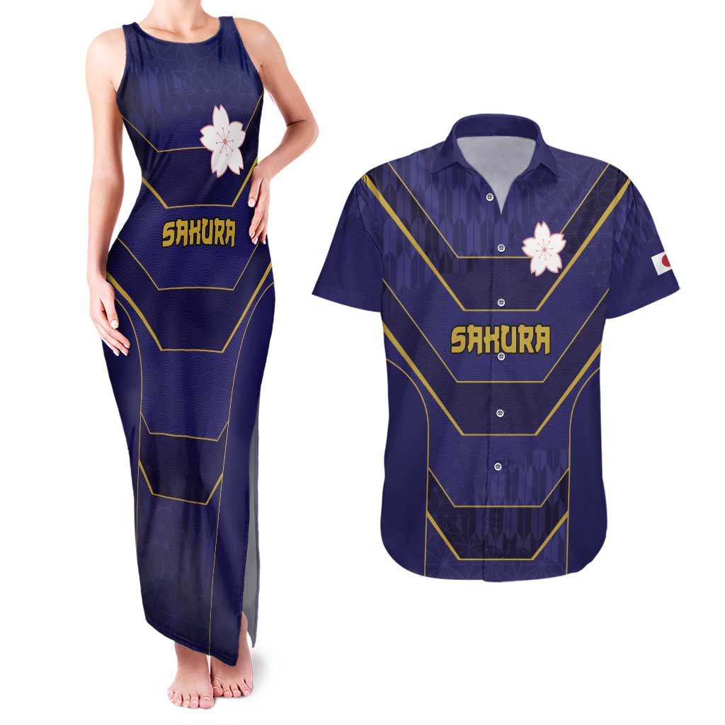 Japan Pacific Rugby 2022-23 Custom Couples Matching Tank Maxi Dress and Hawaiian Shirt Blue Sakura Japanese Wave Pattern LT9 Blue - Polynesian Pride