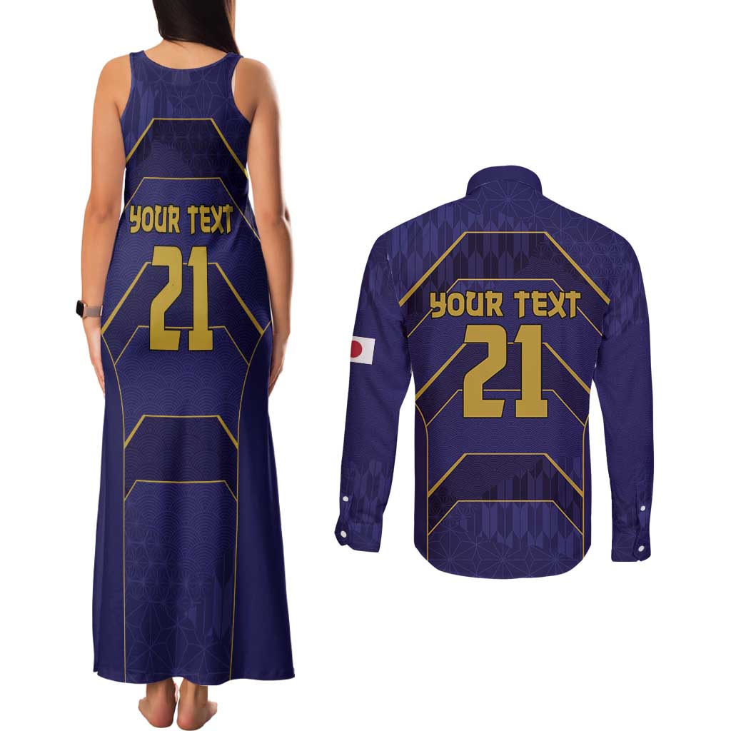 Japan Pacific Rugby 2022-23 Custom Couples Matching Tank Maxi Dress and Long Sleeve Button Shirt Blue Sakura Japanese Wave Pattern