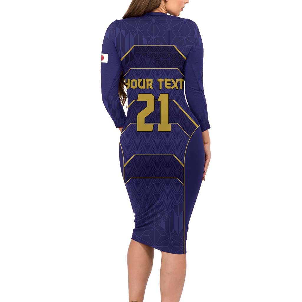 Japan Pacific Rugby 2022-23 Custom Family Matching Long Sleeve Bodycon Dress and Hawaiian Shirt Blue Sakura Japanese Wave Pattern