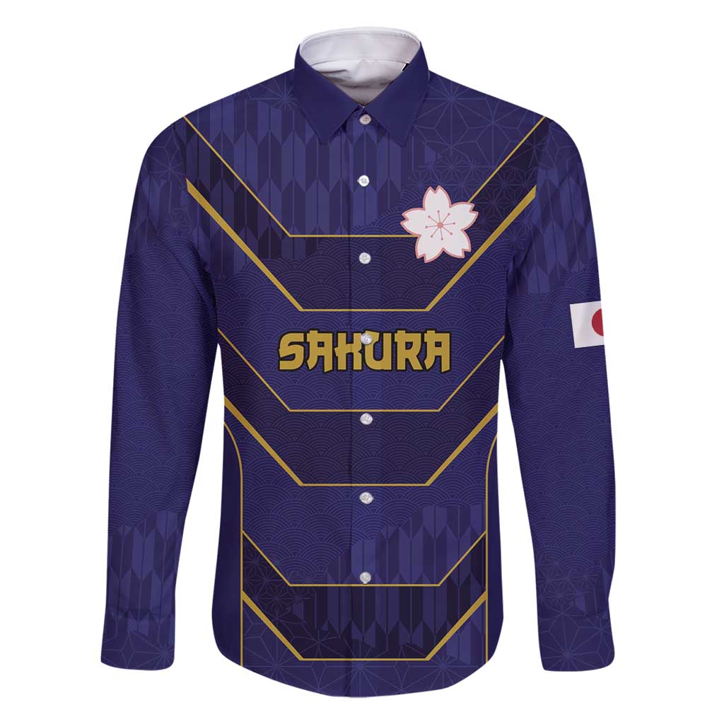 Japan Pacific Rugby 2022-23 Custom Family Matching Mermaid Dress and Hawaiian Shirt Blue Sakura Japanese Wave Pattern LT9 Dad's Shirt - Long Sleeve Blue - Polynesian Pride