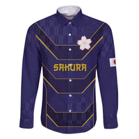 Japan Pacific Rugby 2022-23 Custom Family Matching Mermaid Dress and Hawaiian Shirt Blue Sakura Japanese Wave Pattern LT9 Dad's Shirt - Long Sleeve Blue - Polynesian Pride