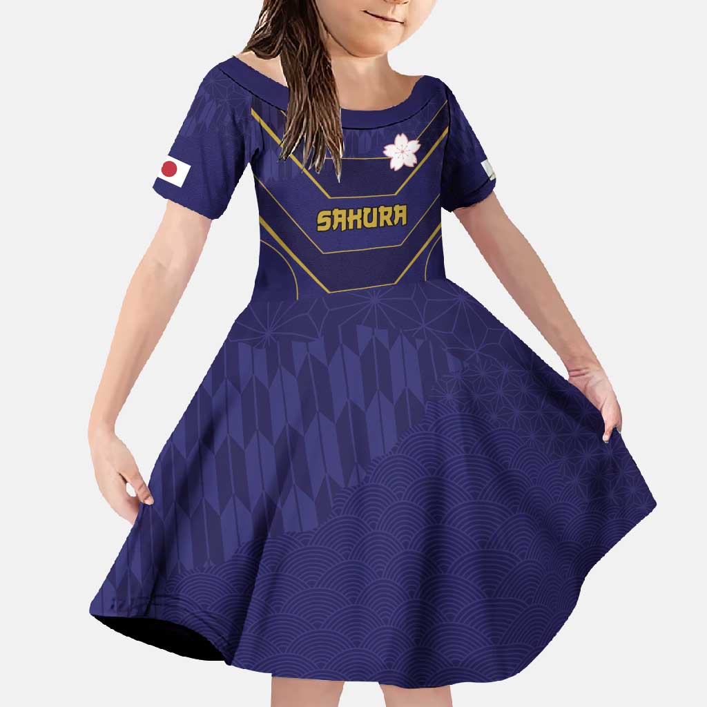 Japan Pacific Rugby 2022-23 Custom Family Matching Off Shoulder Maxi Dress and Hawaiian Shirt Blue Sakura Japanese Wave Pattern