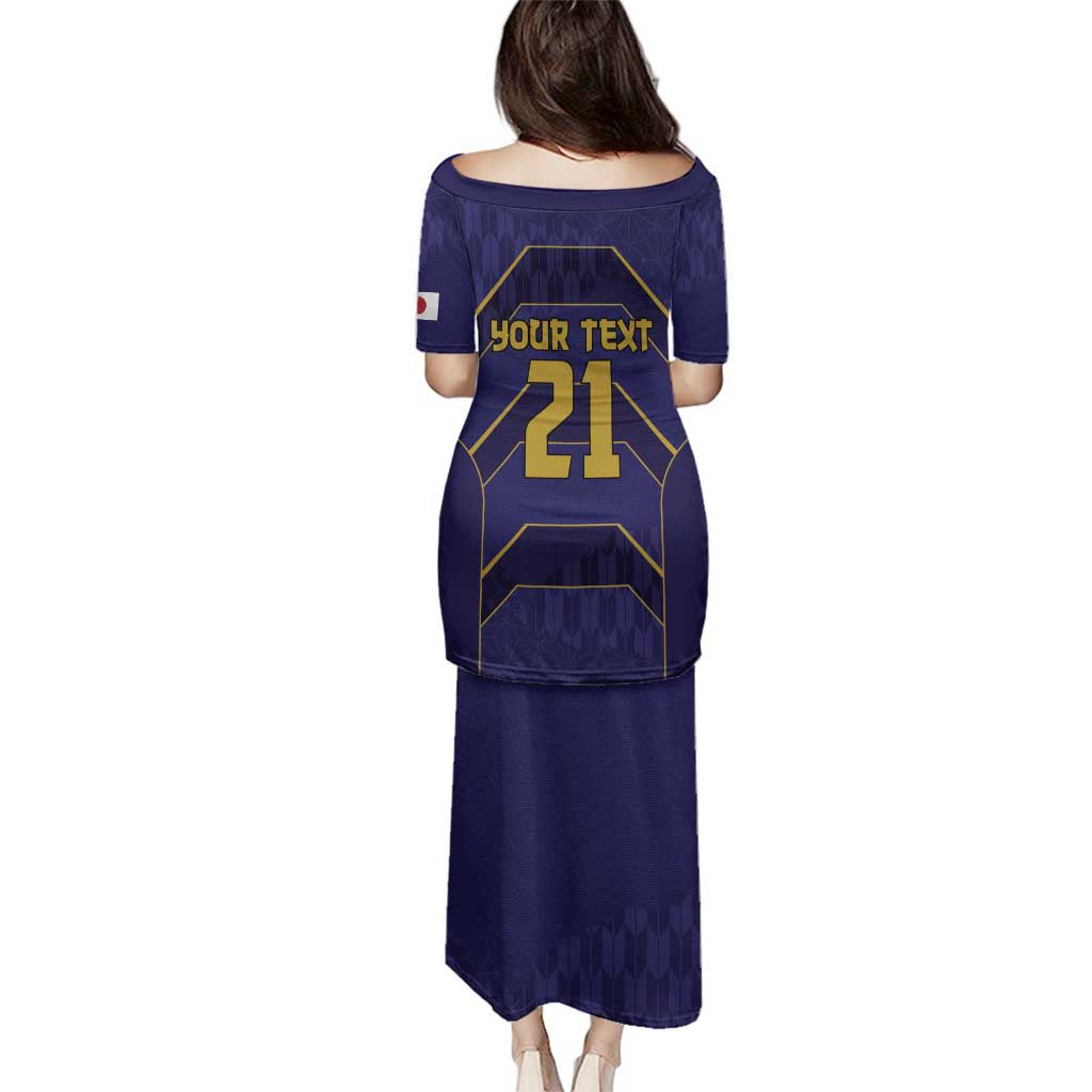 Japan Pacific Rugby 2022-23 Custom Family Matching Puletasi and Hawaiian Shirt Blue Sakura Japanese Wave Pattern