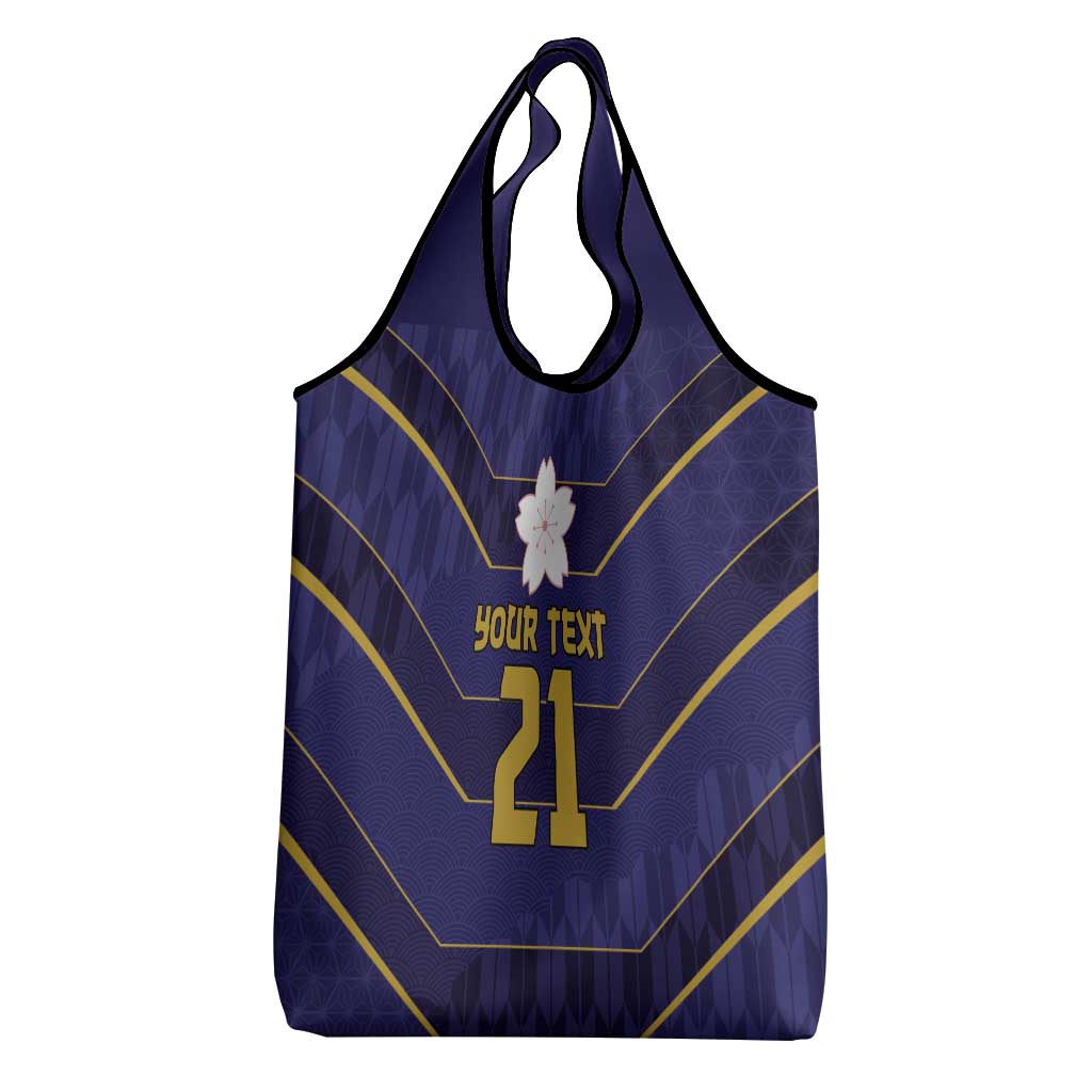 Japan Pacific Rugby 2022-23 Custom Grocery Bag Blue Sakura Japanese Wave Pattern