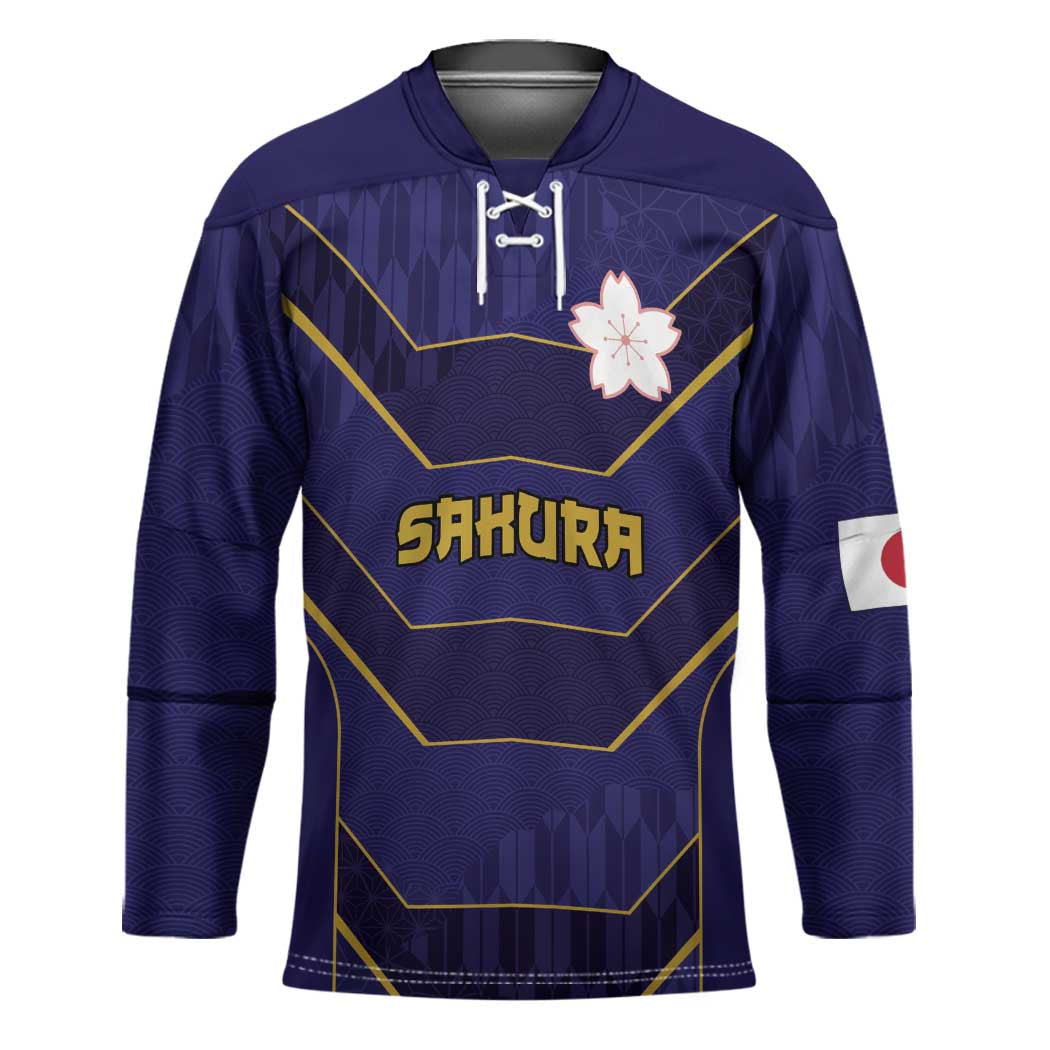 Japan Pacific Rugby 2022-23 Custom Hockey Jersey Blue Sakura Japanese Wave Pattern - Polynesian Pride