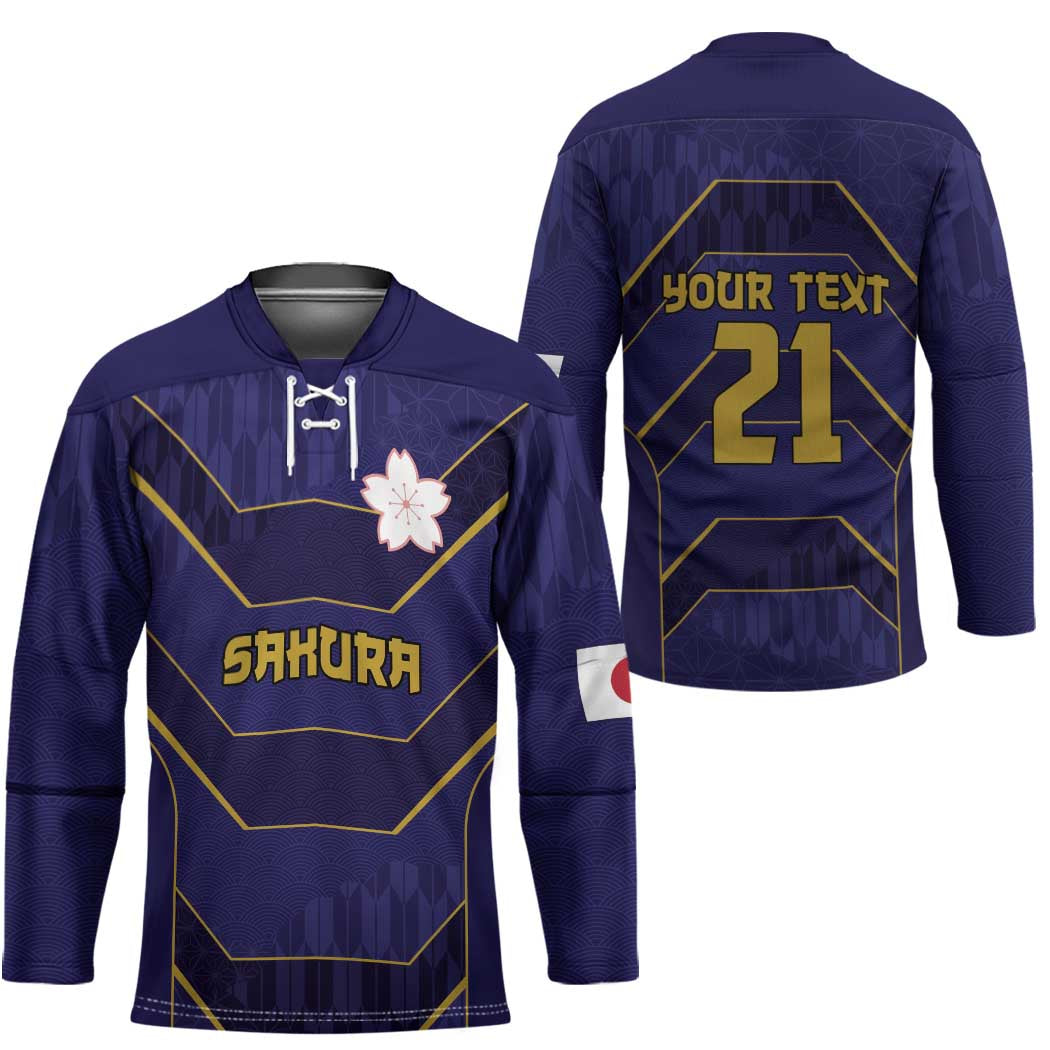 Japan Pacific Rugby 2022-23 Custom Hockey Jersey Blue Sakura Japanese Wave Pattern - Polynesian Pride